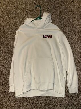 H&M White Crewneck Hoodie with LOVE Embroidery